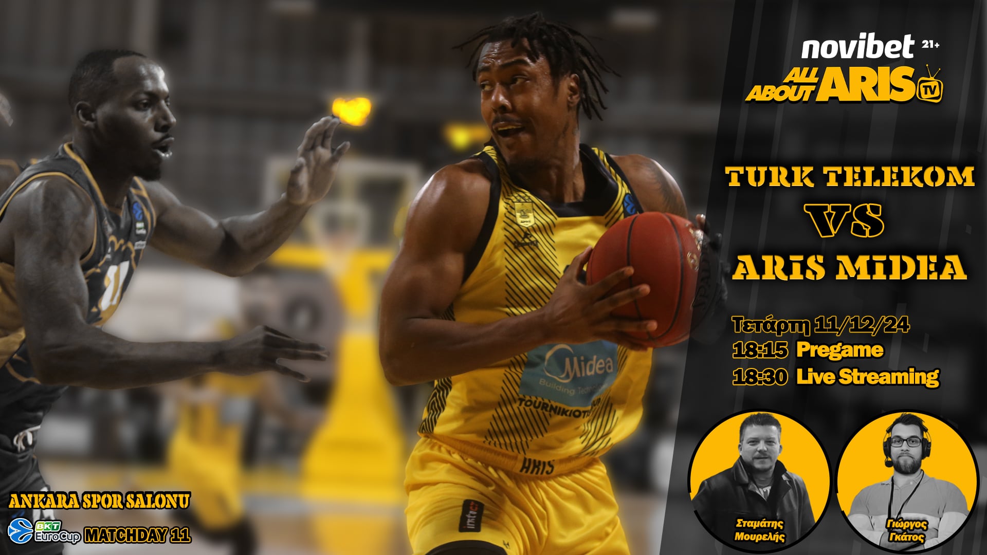 Novibet AllAboutARIS TV: Live streaming περιγραφή και σχολιασμός του Τουρκ Τέλεκομ-ΑΡΗΣ Midea (vid)