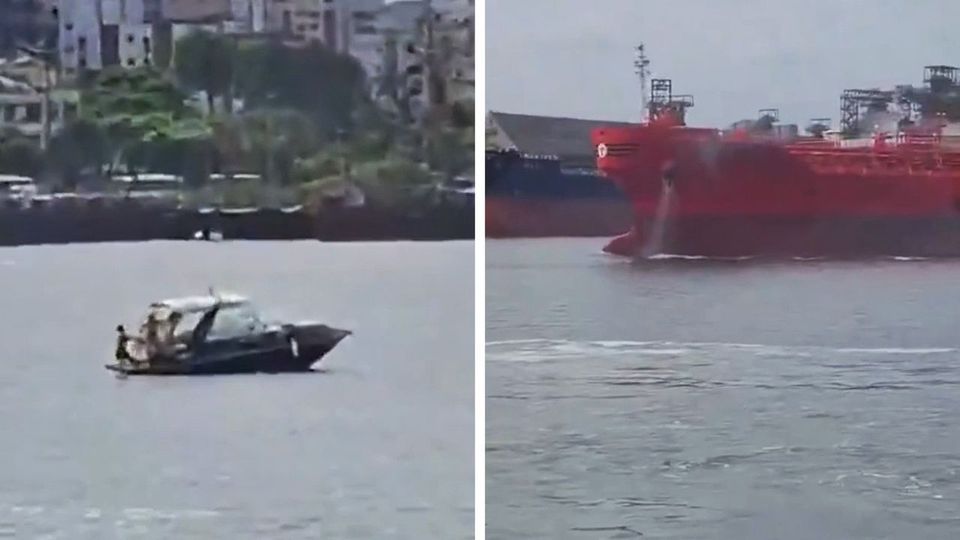 Βούτηξαν στη θάλασσα για να αποφύγουν σύγκρουση με τάνκερ (vid)