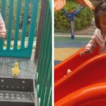 Μωρό παπάκι ακολουθεί νήπιο στην παιδική χαρά (vid)