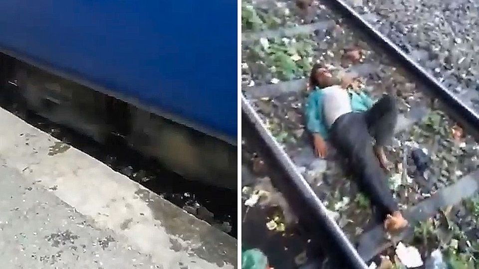 Ταχεία τρένου περνά πάνω από μεθυσμένο άνδρα! (vid)